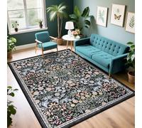 Area Rug Living Room Rugs: Floral 5x7 Washable Rug Vintage Soft Boho Non-Slip Carpet Indoor Stain Resistant Large Carpets for Bedroom Dining Room Farmhouse Nursery Hallway Home Office Dark Black