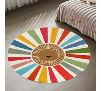 Area Rug Low Pile Living Room Bedroom Lounge Floors Indoor/Outdoor Rugs Balconies,colourful Black Tea Blue Green Rainbow Stripe Lion Pattern,Brown,ø 120 cm