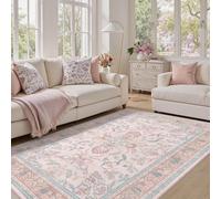 Area Rug Machine Washable Living Room 160x200cm Non Slip Carpet Room Decor Large Rug for Office Kitchen Bedroom Dining Room Floral Traditional Beige