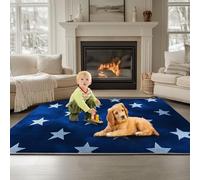 Area Rug Minimalist Five-Pointed Star Pattern 140 x 200 cm, Washable Living Room Rug Non-Slip Stain Carpet Navy Blue For Bedroom Hall Kids Baby Room, Hallway Runners Carpet Mat
