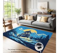 Area Rug, Mountain Bikeadventureoutdoors Living Room Rugs 90 x 150 cm Printed Fade Resistant Non-Shedding Rugs, Dirty Resistant Washable Carpet for Indoor Hallway Floor Blue And Yellow