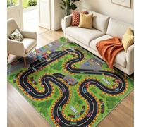 Area Rug Multicoloured Short Pile Soft Faux Wool Living Room Rug Washable Indoor Non Slip Carpet Cartoon Sport Vehicle Race Car Track Car Floor Mat Rugs for Bedroom Office Kitchen Decor, 50 x 80 cm