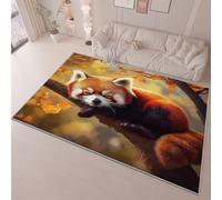 Area Rug Natural Autumn Red Panda Patterns Carpet Machine Washable Floor Carpet, Soft and Plush Mats for Living Room Bedroom Entryway Non-Slip Rug 80 x 150 cm, Brown