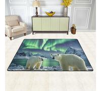 Area Rug Non-Slip Floor Mats Polar Bears Northern Lights Rugs for Living Room Doormat Vintage Living Room Rug Floor Carpet Washable Rugs for Bedroom Dining Room Home Decor Large Carpet 91x60 cm
