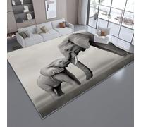 Area Rug Photography African Animals Elephants Printed Mats Low Pile Soft Rugs, 80 x 150 cm Non-Slip Carpet for Home Office Living Room Bedroom Dining Room, Grey