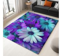 Area Rug Plants Purple Blue Daisy 90 x 150 cm Short Pile & Flannel Easy Care Rug, Purple Anti-Skid Carpets Indoor Non Slip Mat, for Living Room Bedroom Floor Runner