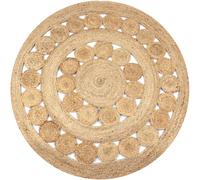 Area Rug Round 120cm Braided Jute Natural Handwoven Rustic Texture Ecofriendly