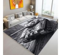 Area Rug Sci-Fi Armored Vehicle Architecture Retro printing Anti Slip Rugs Machine Black White Washable Floor Mat for Living Room Soft Floor Carpet 80 x 150 cm/31.4 x 59 Inch for Kitchen Bedroom