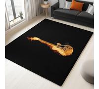Area Rug Surrealism Burning Guitar 90 x 150 cm Short Pile & Flannel Easy Care Rug, Black Anti-Skid Carpets Indoor Non Slip Mat for Living Room Bedroom Floor Runner