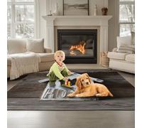 Area Rug Village House Old 60 x 90 cm, Washable Living Room Rug Non-Slip Stain Carpet Khaki For Bedroom Hall Kids Baby Room, Hallway Runners Carpet Mat