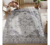 Area Rug Vintage Floral Grey 230x160cm Flannel Non-Slip Washable Plush TPR Cozy