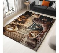 Area Rug Vintage Western Cowboys Patterns Carpet Machine Washable Floor Carpet, Soft and Plush Mats for Living Room Bedroom Entryway Rug Non-Slip Rug 60 x 110 cm, Brown