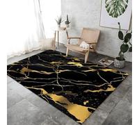 Area Rug Washable Anti-Slip Black Soft Rug Non-Shed Soft Superfine Cashmere Rugs Luxury Black Gold Marble Theme Printed Carpet For Living Room Bedroom Kitchen Dorm,140 X 200cm
