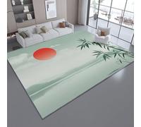 Area Rug Zen Bamboo Sun Printed Mats Low Pile Soft Rugs, 60 x 110 cm Non-Slip Carpet for Home Office Living Room Bedroom Dining Room, Green