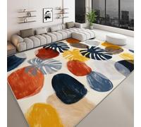 Area Rugs 120 x 170 cm, Abstract Geometric Plant Leaf Printed Rugs for Living Room and Bedroom - Short Pile Non Shedding Washable Floor Carpet Soft Touch, Gray White