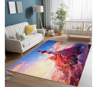 Area Rugs 140 x 200 cm Washable, Dream Lighthouse Island Print Entry Rug Indoor, Non-Slip Living Room Throw Carpet, Non-Shedding Low Pile Pink Floor Rug for Bedroom Kitchen