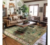 Area Rugs 160 x 180 cm Rectangle Machine Washable Rug Area for Living Room Bedroom Dining Room Kitchen Indoor, Soft Durable Feel Modern retro geometric green