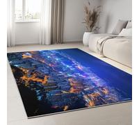 Area Rugs 180 x 240 cm Living Room, Aerial Architecture Lights Printed Rugs for Bedroom Hallway, Cityscape Non-shedding Durable Modern Floor Carpet, Super Soft Large Carpet Easy Care