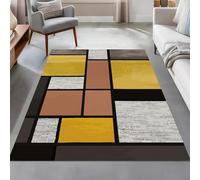 Area Rugs 2.6 x 4 ft,Black Grey Geometric Boxes Design Modern Yellow,Orange, 80 x 120 cm,Decorations Bedroom Living Room Coffee Table Couch Desk Chair