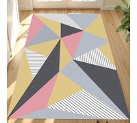 Area Rugs 2.6 x 4 ft,Black White Grey Ochre Yellow Geometric Design,Rose Red, 80 x 120 cm,Decorations Bedroom Living Room Coffee Table Couch Desk Chair