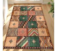 Area Rugs 2.6 x 4 ft,Multicolour Vintage Red Orange Geometric Decoration,Dark Green, 80 x 120 cm,Decorations Bedroom Living Room Coffee Table Couch Desk Chair