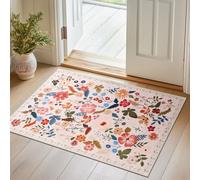 Area Rugs 2x3 Washable Rug for Entryway Boho Spring Farmhouse Floral Small Carpet Rug Beige Soft Non Slip Low Pile Faux Wool Stain Resistant Doormat for Bedroom Kitchen Bathroom Laundry Pet RV