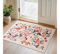 Area Rugs 2x3 Washable Rug for Entryway Boho Spring Farmhouse Floral Small Carpet Rug Beige Soft Non Slip Low Pile Faux Wool Stain Resistant Doormat for Bedroom Kitchen Bathroom Laundry Pet RV