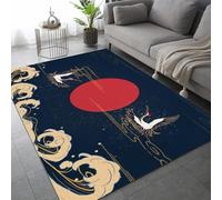 Area Rugs 3D Crane Easy Cleaning Non-Slip Gaming Rooms Fuzzy Plush Soft Red Sun Ocean Waves Large Rug Short Pile Living Bedroom Home Decor Entryway Hallway 180x240 cm 25P-23