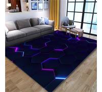 Area Rugs 3D Game Themes Modern Abstract Art Purple Black Geometric Rugs，Hexagon Honeycomb Area Rugs Non-Slip Gaming Rooms Living Bedroom Geometry Home Decor Soft Large Rugs (Beehive 2,80x120cm)