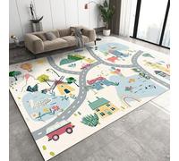 Area Rugs 3x4ft, Cartoon Cute City Life Landscape Road Kids Bedroom Rug, Sun House Car Animal Fish Balloon Bedside Rug Rugged Non Slip for Cafe Living Room Under Table Boys Room Decor