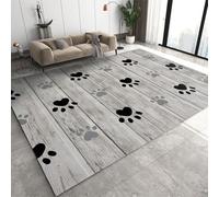Area Rugs 3x5ft, Black and Gray Cat Paw Prints Boys Rugs for Bedroom, Distressed Gray Wooden Plank Kids Room Rug Soft Fuzzy Washable for Living Room Game Room Coffee Table