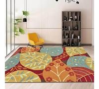 Area Rugs 4 x 4 ft,Red Orange Yellow Leaf Print Modern,Multicolour,120 x 120 cm, Washable Low Pile Rug for Living Room Bedroom Teenage Room Home Office Decor Carpet