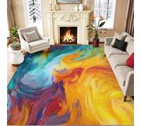 Area Rugs 40 x 60 cm, Multicoloured American Chic Art Abstract Swirl Soft Carpet for Bedroom & Reading Nook, Non-Shedding Short Pile Rugs for Girls Room, Dressing Table & Study