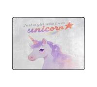 Area Rugs 4x5 Machine Washable Dining Room Carpet for Bedroom Dining Room Farmhouse Nursery Home Office (4'x5' Natural)-Just A Girl Who Loves Unicorns