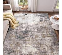 Area Rugs 4x6, Soft Washable Living Room Rugs, Non Slip Abstract Modern Rugs for Bedroom, Low Pile Stain Resistant Foldable Carpet for Dining Room Bedside Entryway Nursery Decor, Grey Gold