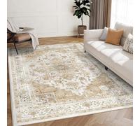 Area Rugs 5 x 5 ft,Beige Cream Brown Yellow Vintage Traditional,Multicolour,155 x 155 cm, Washable Rug for Living Room Bedroom Bedside Farmhouse Dining Carpet