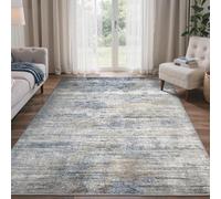 Area Rugs 5 x 5 ft,Blue Grey Abstract Modern Brown Distressed,Taupe,155 x 155 cm, Washable Rug for Living Room Bedroom Bedside Farmhouse Dining Carpet
