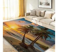 Area Rugs 50 x 80 cm, Multicoloured Modern Marine Landscape Plant Palm Trees Soft Carpet for Bedroom & Reading Nook, Non-Shedding Short Pile Rugs for Girls Room, Dressing Table & Study