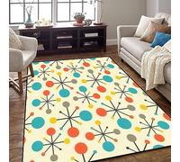 Area Rugs 5x6ft, Mid Century Fifties Modern Kids Classroom Carpet, Atomic Retro Colors Seamless Part Bedroom Rug, Non-Slip Noise-Cancelling for Game Room Bedroom Living Room Lounge Nursery