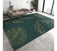 Area Rugs 5x8ft, Gold Stripes Tropical Rainforest Living Room Carpet, Monstera Palm Leaf Print Decorative Carpet Protect Floor for Bedroom Men Office Hardwood Floors