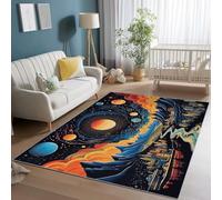 Area Rugs 60 x 110 cm Washable, Cartoon Cosmos Galaxy Mountains Print Entry Rug Indoor, Non-Slip Living Room Throw Carpet, Non-Shedding Low Pile Colorful Floor Rug for Bedroom Kitchen