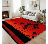 Area Rugs 80 x 150 cm Sunset Palm Tree Silhouette Washable Anti Slip Rug, Digital Art Non-Slip Carpet Floor Mat for Bedroom Living Room Short Pile Non Shedding Floor Carpet Easy to Clean