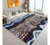 Area Rugs 80 x 150 cm Washable, Minimalist Aztec Geometric Print Entry Rug Indoor, Non-Slip Living Room Throw Carpet, Non-Shedding Low Pile Brown Floor Rug for Bedroom Kitchen
