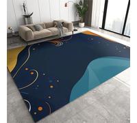 Area Rugs 8x10ft, Black and Blue Minimalist Area Rug for Living Room, Abstract Multicolored Patches Modern Rug with Double Sided Carpet Tape for Bedroom Men Room Decor