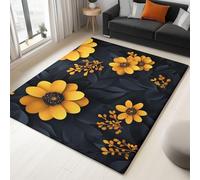 Area Rugs Black Gold Paper Cut Flowers 80x150 cm Washable Area Rug Indoor Non-Slip Carpet, Soft Short Pile Flannel Rugs for Living Room Bedroom Children's Room