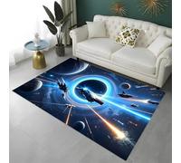 Area Rugs Blue Gray Universe Galaxy Black Hole Planet Spaceship Gaming Rug for Boy Teen Playroom Decoration, Large Carpet for Living Room, Children's Room, Game Zone, Non-slip, 100x150 cm, Color 1