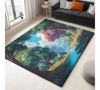 Area Rugs Cartoon Forest Waterfall Ultra Soft Shaggy Rugs 140 X 200 Cm, Fluffy Washable Area Rugs Non-Slip Carpet, For Living Room Bedroom Kitchen - Kid And Pet Friendly Green