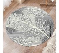 Area Rugs Circle,Gray,Round Diameter 80 cm, Grey White Feather Print, Rug Living Room Bedroom Carpet Kitchen Entrance Laundry Room,