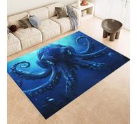 Area Rugs Faux Cashmere 140x200 cm 3D Octopus Blue Seabed Pattern Print Carpet With Non-Slip Backing Machine Washable Vacuum-Friendly Living Room Floor Mat Collapsible for Home Bedroom Nursery Dorm