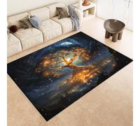 Area Rugs Faux Cashmere 160x230 cm 3D Tree Star Moon Art Pattern Print Carpet With Non-Slip Backing Machine Washable Vacuum-Friendly Living Room Floor Mat Collapsible for Home Bedroom Nursery Dorm
